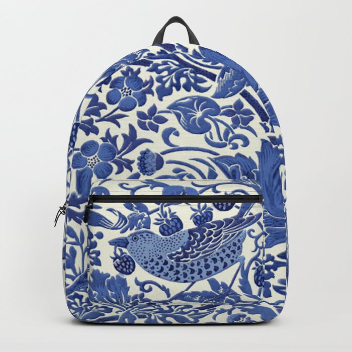 William Morris Strawberry Thief Blue & White Pattern Backpack