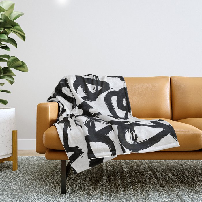 Painted Geometric Black and White Throw Blanket