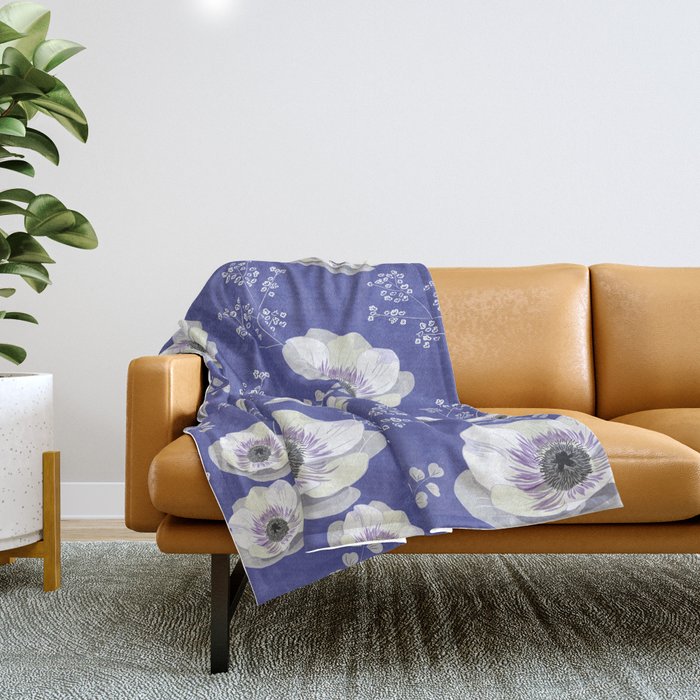 Anemones IV: blue pattern Throw Blanket