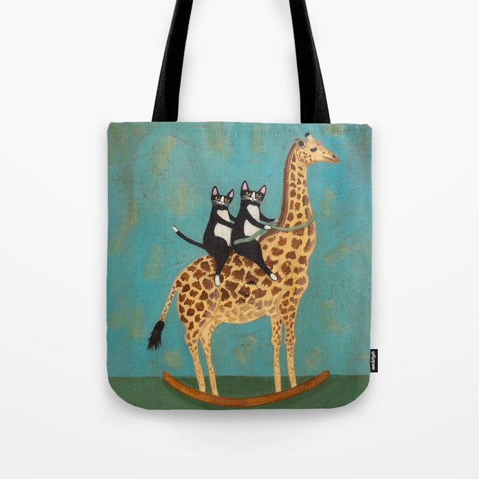 Cats on a Rocking Giraffe Tote Bag