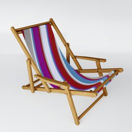 [ Thumbnail: Eyecatching Blue, Purple, Dark Red, Dark Gray, and Lavender Colored Striped Pattern Sling Chair ]