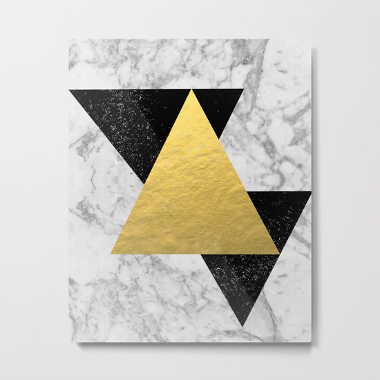 Marble Tri Black & Gold - gold foil, gold, marble, black and white, trendy, luxe, gold phone Metal Print