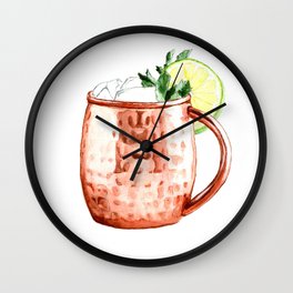 Cocktails. Moscow Mule. Watercolor Painting. Wall Clock