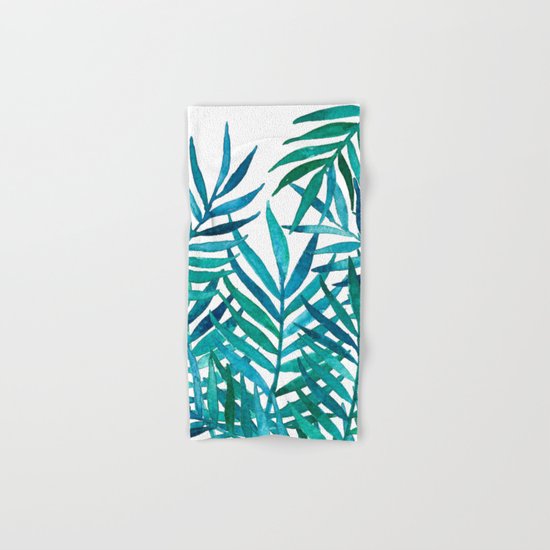 Watercolor Palm Leaves on White Hand & Bath Towel