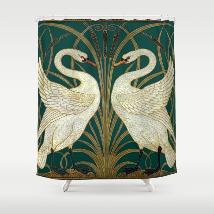 Walter Crane's Swan, Rush, Iris Shower Curtain