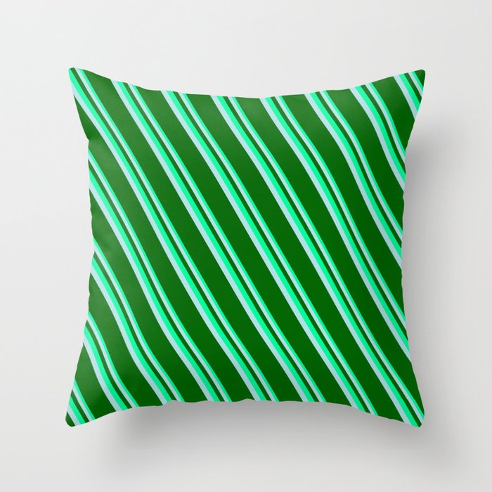 Green, Powder Blue & Dark Green Colored Lines Pattern Throw Pillow