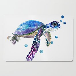Sea Turtle, blue purple illustration children room cute turtle artwork Cutting Board