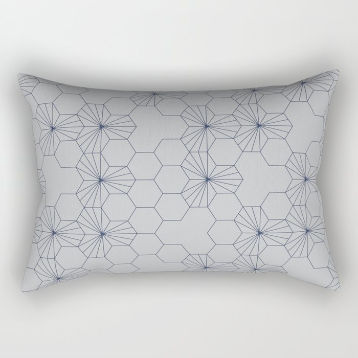 Gray geometric flowers navy blue Rectangular Pillow