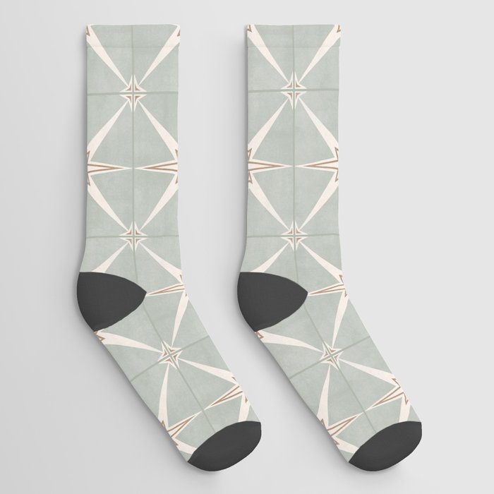 arlo star tiles - light sage Socks