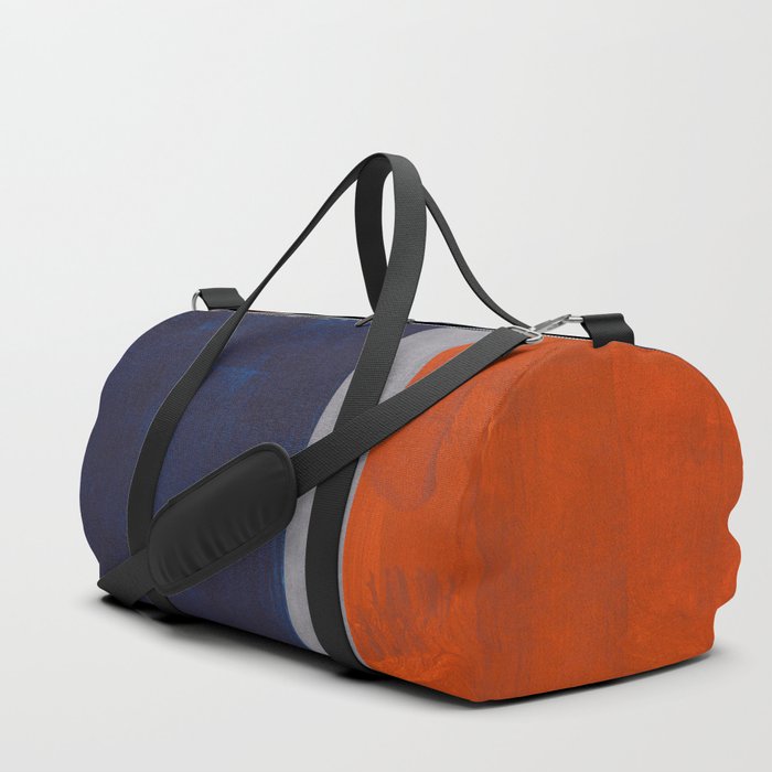 Minimalist Mid Century Rothko Color Field Navy Blue Dark Orange Grey Accent Square Color Block Duffle Bag