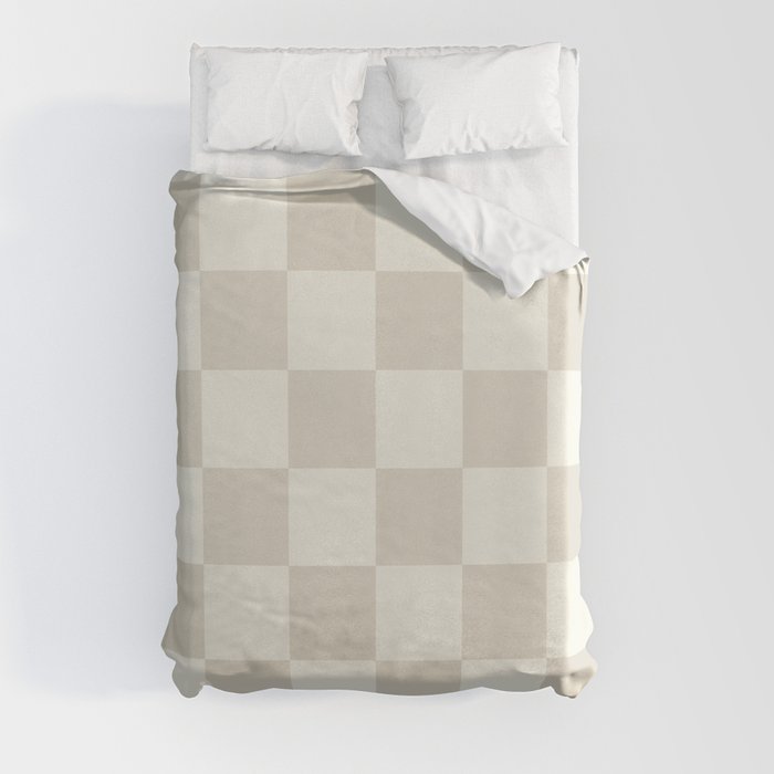 Checkerboard Check Checkered Pattern in Mushroom Beige and Cream Duvet Cover