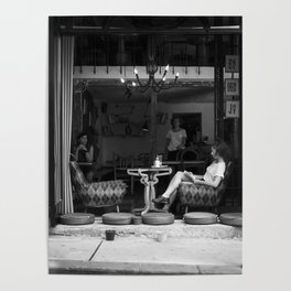 Morning coffee in a cafe - Black and white street photography Poster