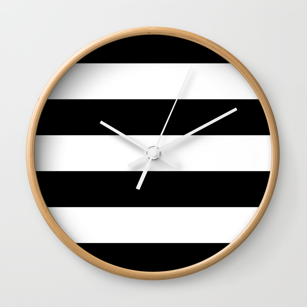 Black And White Large Stripes Wall Clock By Abstractblackwhite