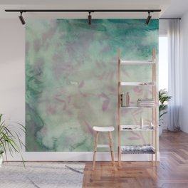 Watercolor emerald green ivory pink foliage floral  Wall Mural