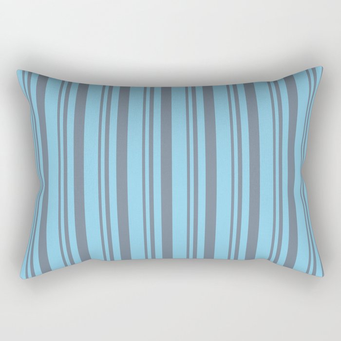 Slate Gray & Sky Blue Colored Stripes/Lines Pattern Rectangular Pillow