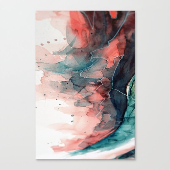 Watercolor dark green & red, abstract texture Canvas Print