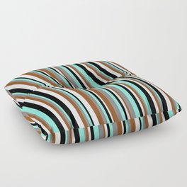 [ Thumbnail: Eyecatching Aquamarine, Gray, Brown, Mint Cream, and Black Colored Striped/Lined Pattern Floor Pillow ]