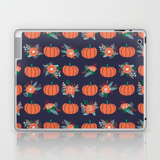 Pumpkin florals cute pattern pillow home decor dorm college seasonal fall autumn Laptop & iPad Skin