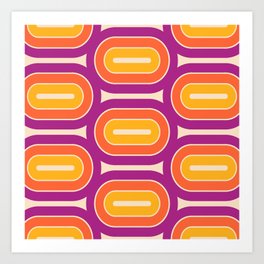 Retro 70s Style Geometric Scandinavian Design 743 Purple Orange and Yellow Art Print