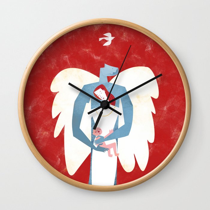 The New Christmas Family in Red Wall Clock