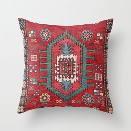 Tribal Honeycomb Palmette IV // 19th Century Authentic Colorful Red Flower Accent Pattern Throw Pillow