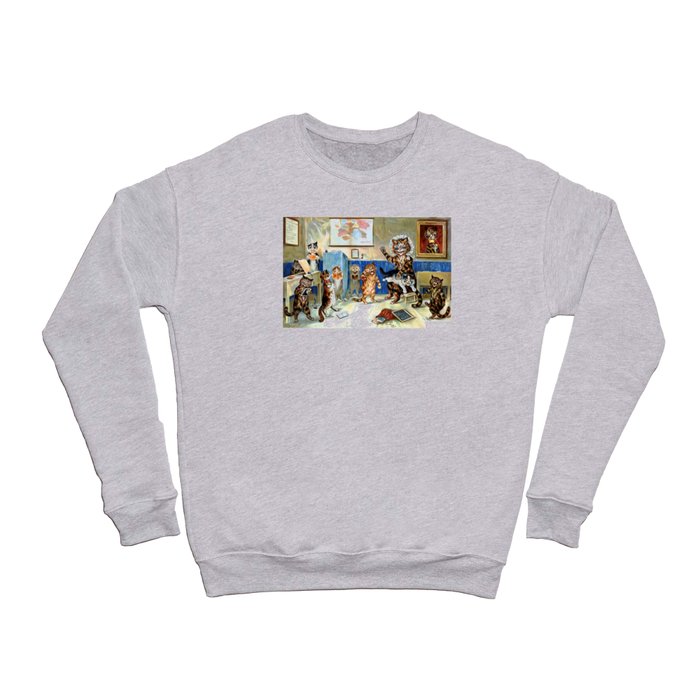 Cat Art painting | Pussy Cats at school | The Naughty Puss by Louis Wain Vintage  Crewneck Sweatshirt