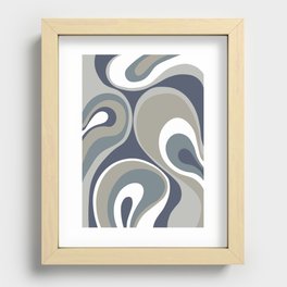 Psychedelic Retro Abstract Design in Navy Blue, Grey and Neutral Tones Recessed Framed Print