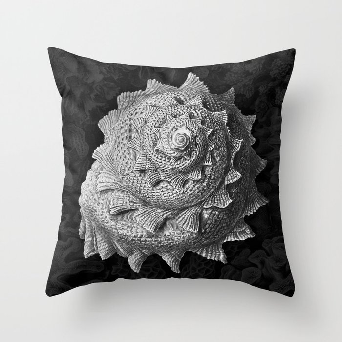 Shell (Black & White, Square) Throw Pillow