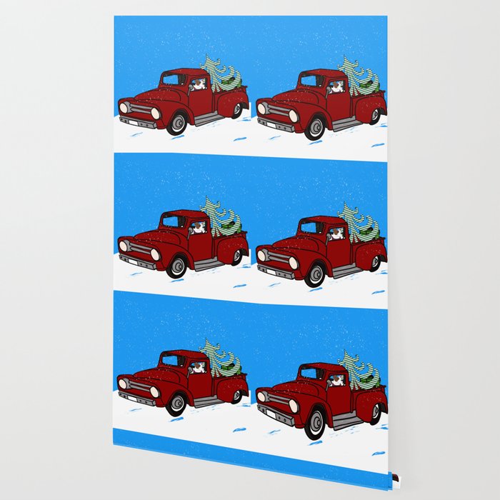 Pit Bull In Old Red Truck With Whimsical Christmas Tree Wallpaper By Melindatodd Society6