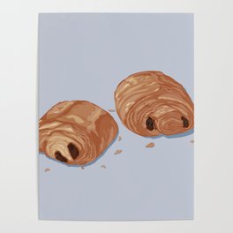 Deux pains au chocolat blue Poster