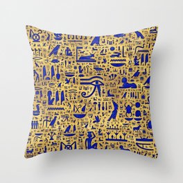 Egyptian hieroglyphic Lapis Lazuli and Gold Throw Pillow