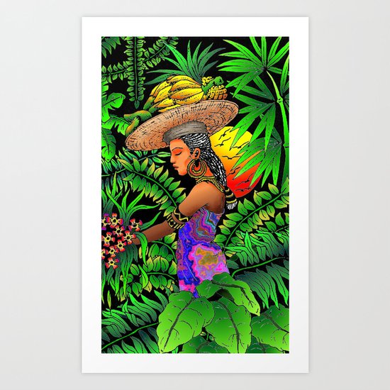 Exotic Woman on Tropical Rain Forest Art Print