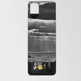 Rays of sun and lighthouse sun through clouds seascape coastal portrait black and white photograph - photography - photographs Android Card Case