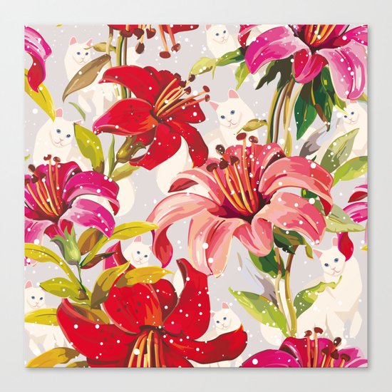 Patron flowers and cats Canvas Print