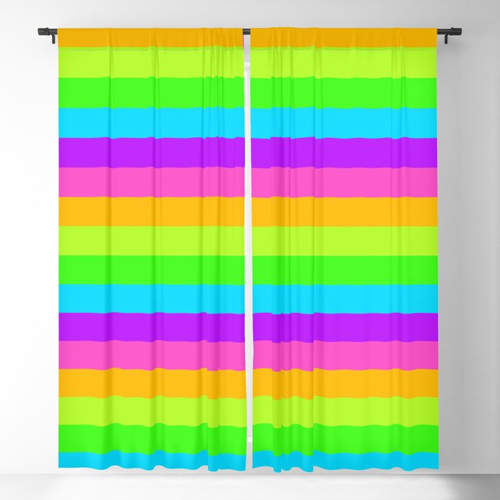 Neon Rainbow Horizontal Stripes Blackout Curtain