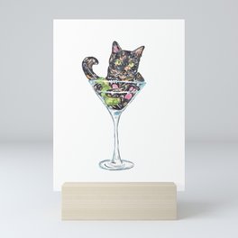  Cat drinking martini Painting Kitchen Mini Art Print