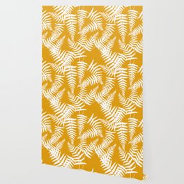 Mustard And White Fern Leaf Pattern Wallpaper