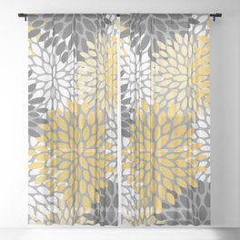 Modern Elegant Chic Floral Pattern, Soft Yellow, Gray, White Sheer Curtain