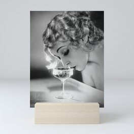 Jazz Age Blond Sipping Champagne black and white photograph / photography Mini Art Print