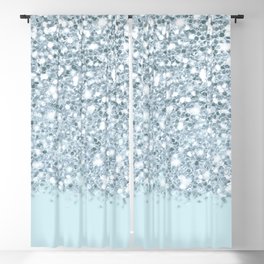 Silver & Alice Blue Glitter Ombre Blackout Curtain