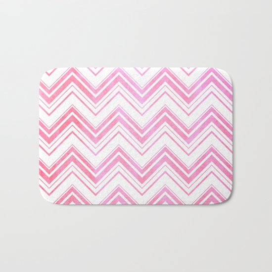 Chevron pattern pink watercolor on white #Society6 Bath Mat