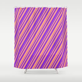 [ Thumbnail: Purple & Light Salmon Colored Striped/Lined Pattern Shower Curtain ]