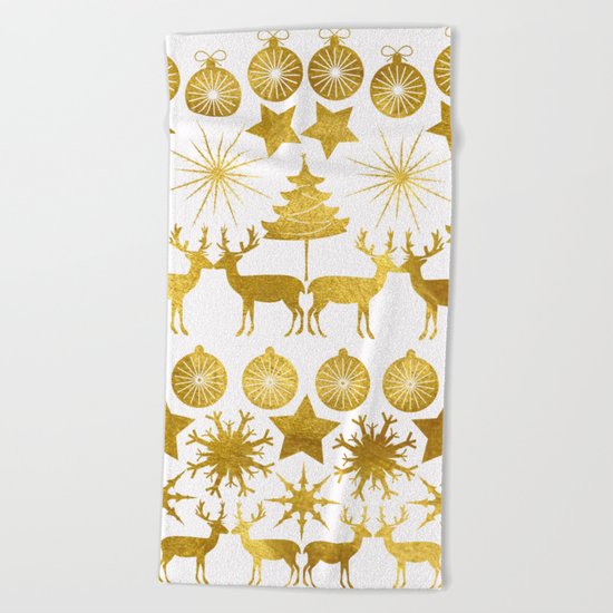 Gold Christmas 04 Beach Towel