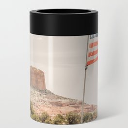 Square Butte Rock in Arizona - American Flag - Southwest USA Photo Can Cooler