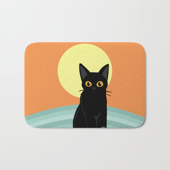 Sunset and cat Bath Mat