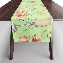 Wedding Champagne and Flowers Modern Green Collection Table Runner