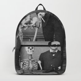 Edgar Allan Poe with Skull and Skeleton macabre black and white photograph Backpack | Poets, Skeletons, Death, Gothic, Dead, Skull, Photo, Lovecraft, Newyork, Ghosts 