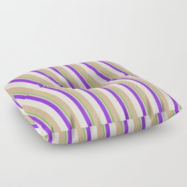 [ Thumbnail: Eye-catching Lime, Light Pink, Purple, Beige & Tan Colored Stripes Pattern Floor Pillow ]