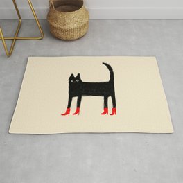 Black Cat in Red Boots Rug