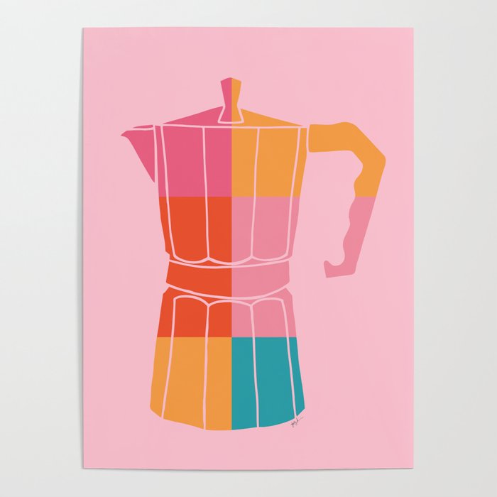 Multicolor Greca on Pink Poster